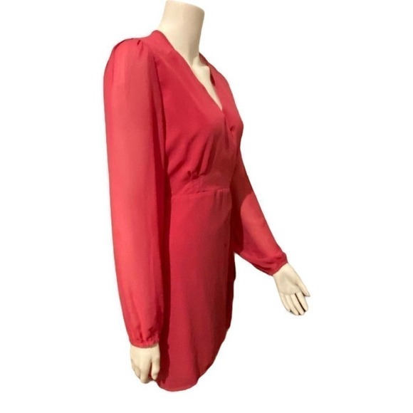 Urban Outfitters Women's Dress Size Medium Coral Red Wrap Long Sleeve - Picture 4 of 12